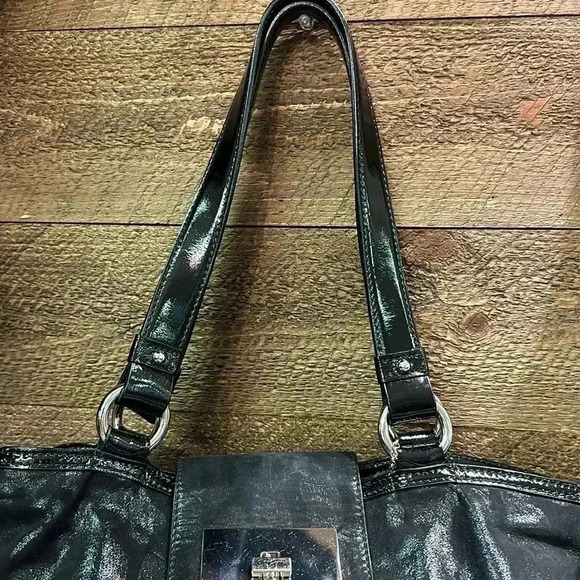 COLE HAAN SUPER SOFT SUEDE AND PATENT LEATHER SHOULDER BAG - Picture 3 of 14